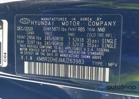 2021 Hyundai Palisade Sel z USA, uszkodzony, nr VIN KM8R2DHE4MU263983